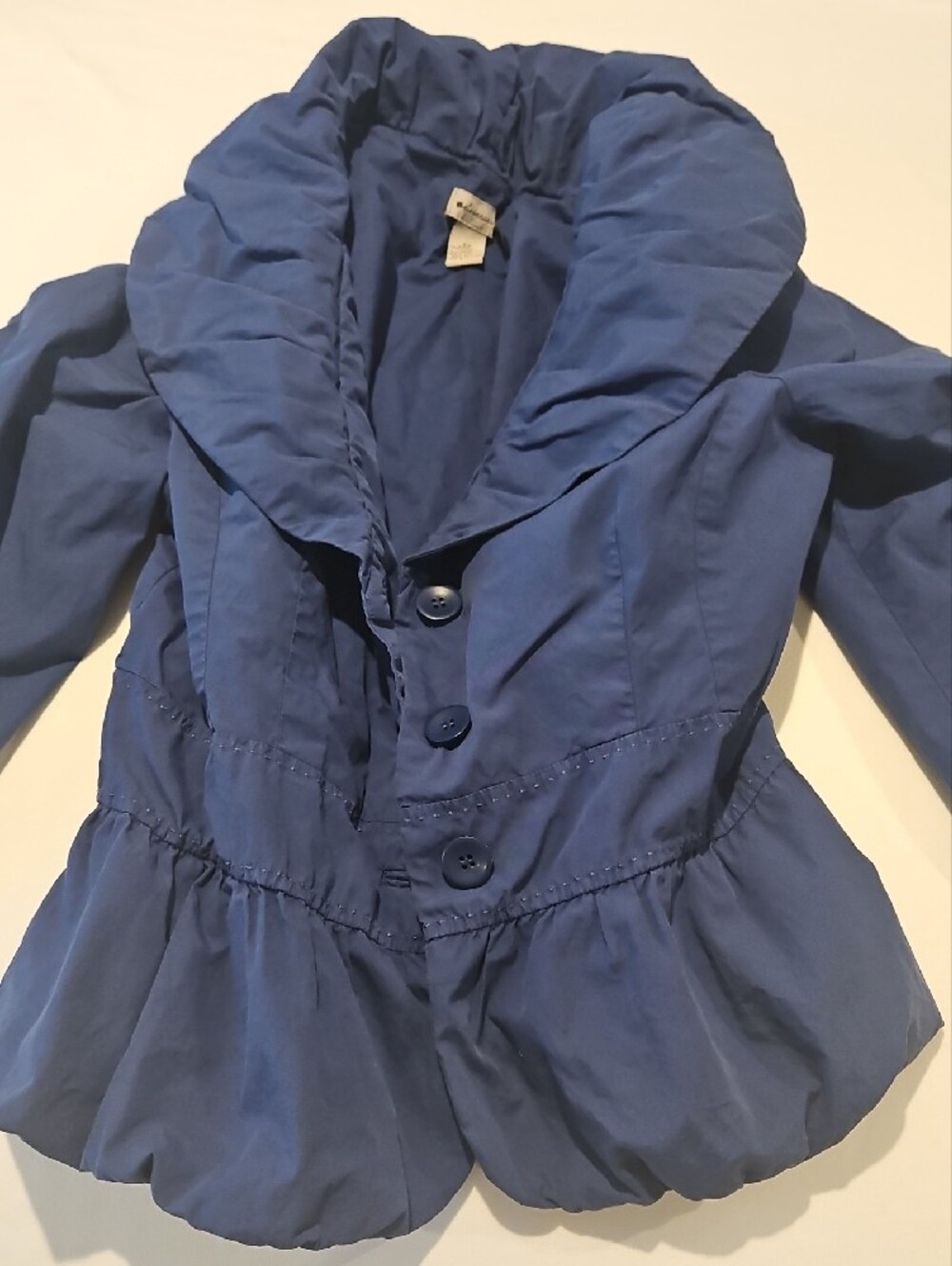 elevenses By Anthropologie Navy Cobalt Blue Peplum Poplin 3 Button Jacket0028